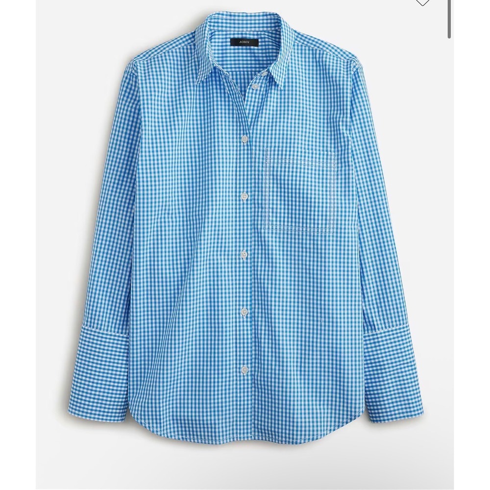J.Crew Womens Garcon Cotton Poplin Button Down Shirt Blue Gingham Size 14 BU084